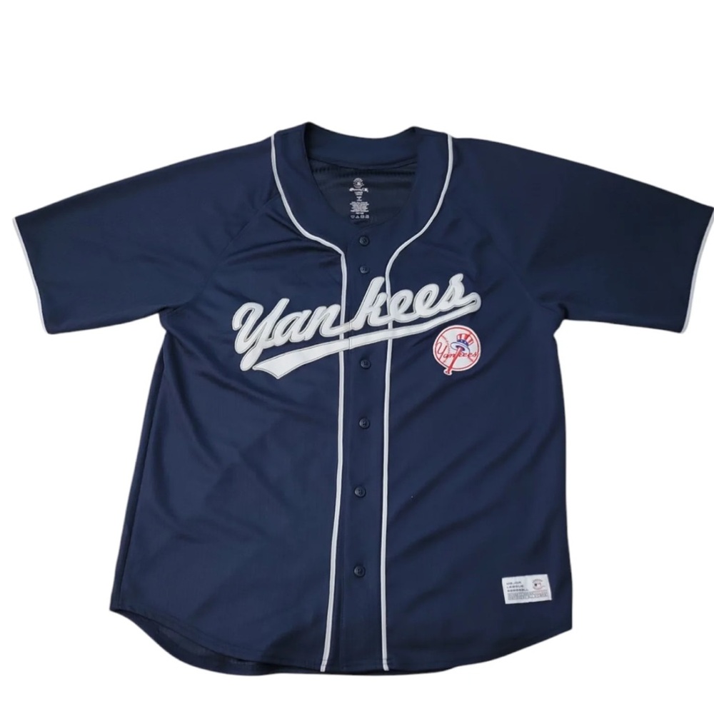 Navy Blue Men's Shirt Majestic size 2x men’s Yankees Navy and White Pinstripe Je